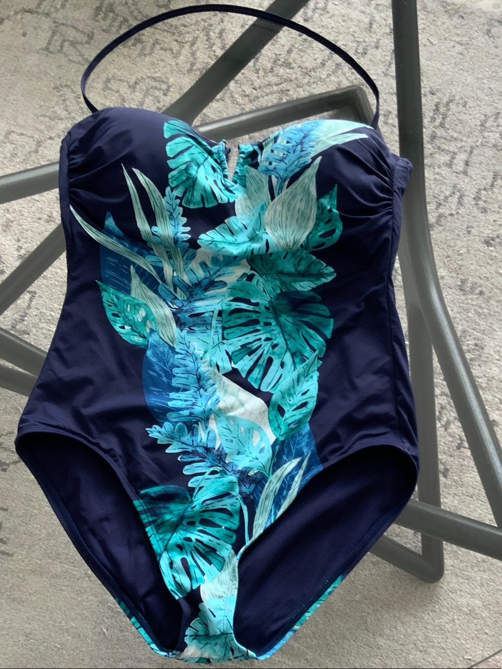 Tommy Bahama Navy bandeau one-Piece Swimsuit with Teal Tropical Print 8